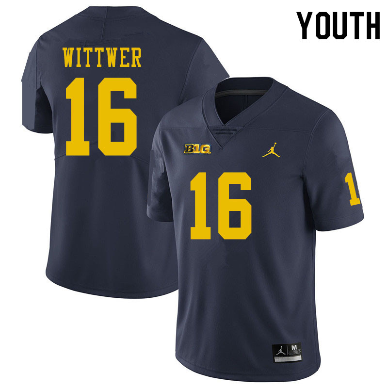 Youth #16 Max Wittwer Michigan Wolverines College Football Jerseys Sale-Navy